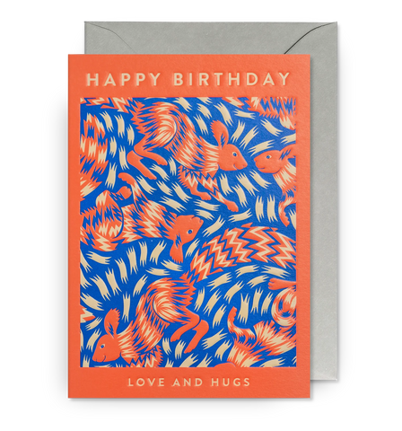 ZING ORANGE HARES BIRTHDAY CARD