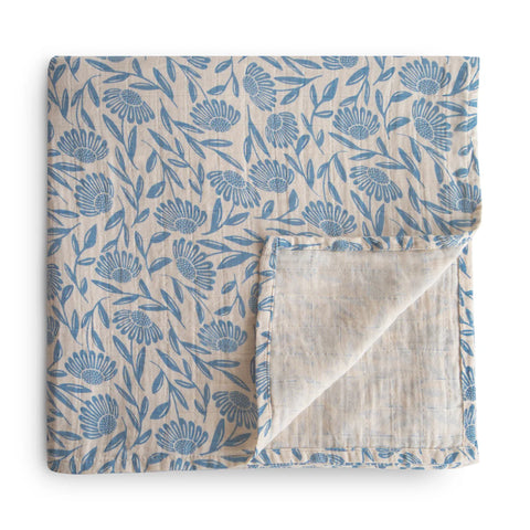 ORGANIC COTTON MUSLIN SWADDLE-BLUE FLOWERS