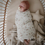 ORGANIC COTTON MUSLIN SWADDLE-PINK FLOWERS