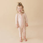 PARADE ROMPER LONG SLEEVE-STRIPED DUSTY PINK