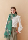 LAMBSWOOL OVERSIZED SCARF GREEN DIAMON JACQUARD