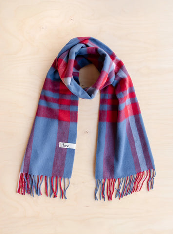 LAMBSWOOL OVERSIZED SCARF BLUE TARTAN