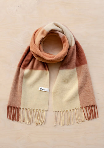 LAMBSWOOL OVERSIZED SCARF BUTTERMILK HONEY BLOCK CHECK