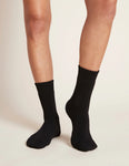 ORGANIC BAMBOO WOMENS CREW BOOT SOCKS-BLACK